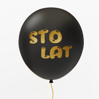 Balon lateksowy czarny ze złotym napisem Sto Lat,12cali 100szt