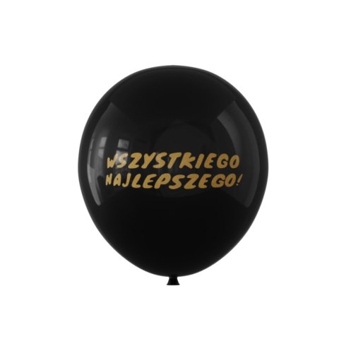 Balon lateksowy czarny ze złotym napisem Wszystkiego Najlepszego,12cali 100szt Balon lateksowy czarny ze złotym napisem Wszystkiego Najlepszego,12cali 100szt