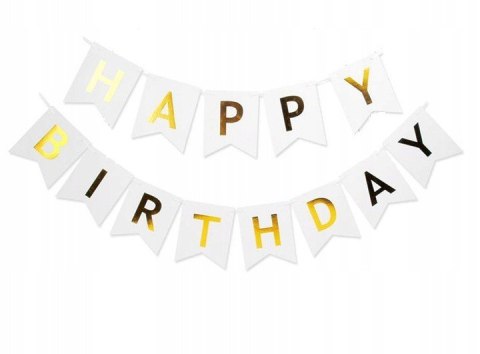 Baner biało złoty Happy Birthday Baner biało złoty Happy Birthday