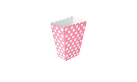 Pudełka na popcorn różowy w grochy 6szt Pudełka na popcorn różowy w grochy 6szt